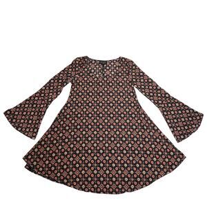 Romeo & Juliet Couture Scoop Neck Floral Print A-Line Mini Dress Size Groovy Mod